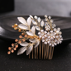 Handmade Bridal Hair Comb Flower Rhinestone Leaf Artificial Pearl Wedding Headpiece For Women Banquet Hair Jewelry Accessories