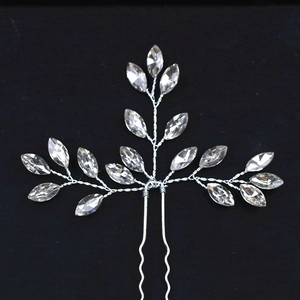 Épingle à cheveux de mariée avec feuilles de cristal argenté et strass marquise