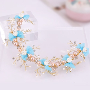 Vite per Capelli da Sposa Fatta a Mano Con Fiocco in Rete Fiore in Tessuto Perla Artificial Sintetica Strass Filo in Lega d'Oro per Matrimonio Donna