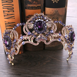 Baroque purple crystal bridal crown with vintage gold alloy and rhinestones for weddings