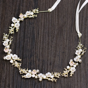 Vigne de Cheveux Mariage Strass Künstliche Perle Fleur Coquillage Bandeau Femme Élégant Accessoire Cheveux Floral Ton Or Argent
