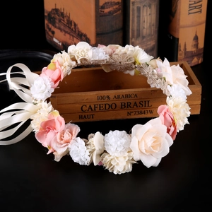 Koreanischer Stil Braut Blumenkrone Einstellbares Florales Haarband Satinband Stirnband Für Hochzeit Party Fotografie