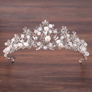 Handmade Bride Artificial Pearl Crown Silver Branch Princess Tiara Headpiece Rhinestone Wedding Hair Accessories For Women Party Jewelry