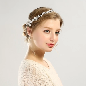 Eleganter Braut-Haarreif mit Strasssteinen und Perlen in Blumen- und Blattform