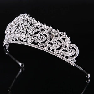 Vue détaillée d'une couronne de mariée argentée avec motifs de feuilles et pierres zircons