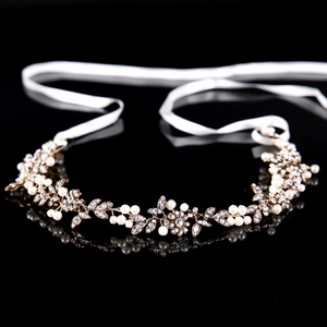 Braut Strass Haarranke Künstliche Perle Blumen Blatt Stirnband Hochzeit Haarschmuck Für Damen Bräute Handgefertigter Kopfschmuck