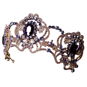 Elegant gold bridal tiara with vintage purple crystals and rhinestones for weddings