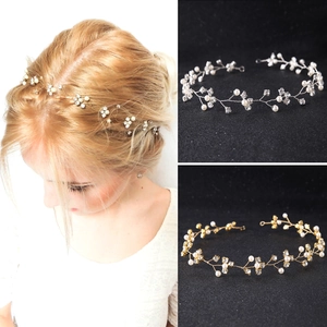Handmade Bridal Hair Vine With Rhinestones And Artificial Pearls Alloy Flower Headband Elegant Wedding Hair Accessories For Women Girls