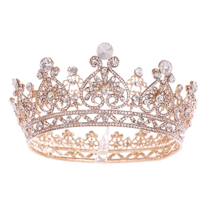 Baroque golden heart tiara with sparkling rhinestones for bridal hair decoration