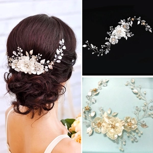 Fascia per Capelli da Sposa Artigianale con Künstliche Perle e Fiori in Lega Foglia Oro Argento Strass per Matrimonio Banchetto Donna Accessori