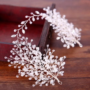 Handcrafted Silver Bridal Hair Vine Rhinestone Artificial Crystal Leaf Hairband Wedding Headpiece Accessories For Women
