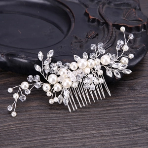 Elegant White Faux Artificial Pearl Crystal Flower Bridal Hair Comb Silver Alloy Rhinestone Wedding Banquet Updo Hair Piece For Women