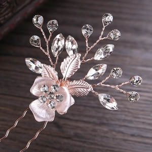Elegant Alloy Flower Hair Fork Rhinestone Bridal Wedding Hair Accessories Handcrafted Floral Hairpin Gold Silver Jewelry For Women