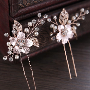 Bastoncino per Capelli Sposa Cristallo Foglia Strass Matrimonio Perla Artificial Forcina Elegante Floreale Oro Rosa Lega per Donna Gioielli