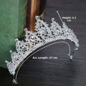 Detail view of crystal bridal crown showing 6.5cm height and 27cm arc length dimensions