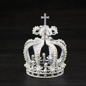 Elegant silver pearl bridal crown with cross detail for weddings and formal events