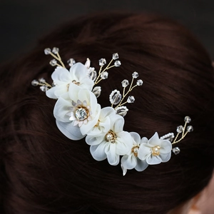 Elegant Chiffon Flower Bridal Hair Comb Alloy Wire Rhinestone Artificial Pearl Embellishments Wedding Hair Accessories For Women