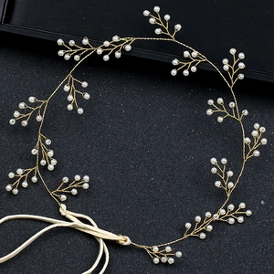 Handgefertigtes Braut Haarband Gold Legierung Künstliche Perle Blumen Zweig Kopfschmuck Elegante Haarranke Für Hochzeit Party Damen