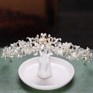 Luxury Alloy Rhinestone Artificial Pearl Flower Leaf Crown Tiara Elegant Bridal Wedding Headpiece Jewelry For Women Party