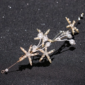 Exquisites Gold Seestern Braut Haarband Mit Kunstperlen Und Strass Ozean Stil Hochzeit Haarschmuck Für Damen