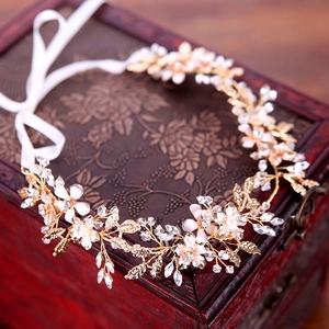 Handmade Floral Bridal Headband Gold Silver Leaf Rhinestone Artificial Pearl Hair Vine Wedding Accessories For Women Party Hair Accessory