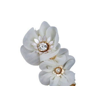Elegant white chiffon flower bridal hair comb with crystal center and pearl accents