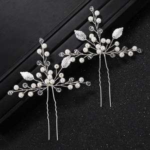 Épingles à Cheveux Mariage Artisanales en Alliage Künstliche Perle Cristal Feuille Forme de U Élégant Mariage Fête Design de Branche Bijoux pour Femmes