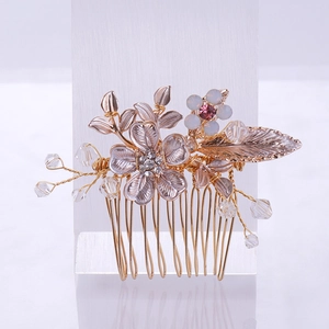 Bijoux de Cheveux Mariée Faits Main Peigne et Épingle à Cheveux Motif Fleur Feuille Alliage Or Strass Cristal Künstliche Perle