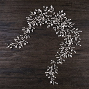 Elegant bridal hair vine with marquise crystal leaves on silver wire for weddings
