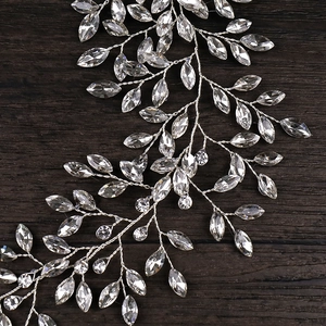 Sparkling crystal bridal headband with silver leaf wire for wedding hair accessories
