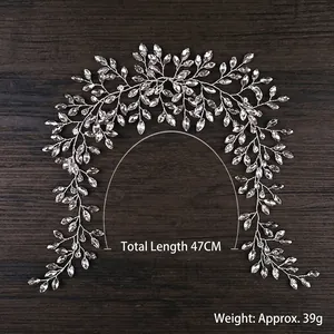 Silver bridal rhinestone hair vine headpiece for weddings with 47cm length design