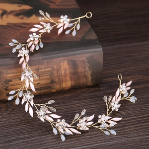 Handmade Bridal Hair Vine Gold Silver Leaf Flower Headband With Rhinestone Artificial Pearl Wedding Hair Accessories For Women Party