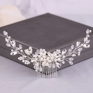 Pettine per Capelli da Sposa Fatto a Mano in Lega a Forma di Fiore Foglia Con Künstliche Perle Imitazione Strass Cristallo per Matrimonio Donna