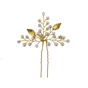 Épingle à cheveux de mariée avec feuilles dorées, perles et cristaux en forme de branche