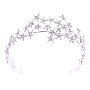 Elegant bridal crown tiara featuring layered silver five-point stars with sparkling crystals