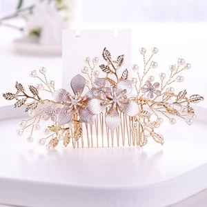 Braut Blumen Haarkamm Gold Blatt Kopfschmuck Mit Kunstperlen Strass Hochzeit Haarschmuck Für Damen Party Schmuck