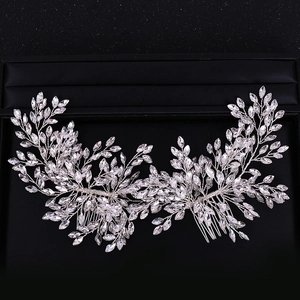 Exquisites Braut-Haarkamm-Set mit silbernen Kristallen und Strass-Blumenblatt-Design