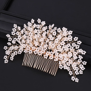 Elegant handmade pearl hair comb with gold wire weaving for bridal wedding hairstyle