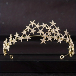 Elegant gold star tiara featuring sparkling crystal rhinestones for bridal party accessories