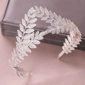 Vintage silver metal leaf crown headpiece with Greek laurel design for elegant weddings