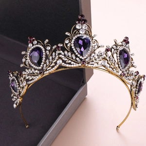 Vintage Baroque gold crown with purple teardrop crystals and sparkling rhinestones