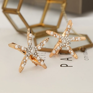 Barrettes à Cheveux Étoile de Mer en Alliage d'Or Avec Künstliche Perle d'Imitation Strass Style Marine Vacances Bijoux Femme
