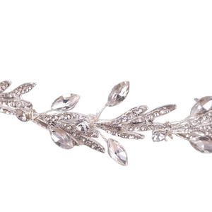 Elegant bridal silver leaf headband with shimmering marquise crystals and rhinestones