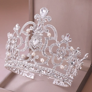 Luxus Barock Legierung Kristall Strass Hochzeit Krone Braut Tiara Mit Künstlicher Künstliche Perle Elegante Pageant Haarschmuck Damen