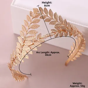 Detailed golden laurel leaf crown with 6cm height and 38cm arc length for bridal party