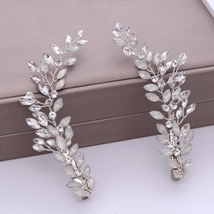 Pince à Cheveux Mariage Feuille Tressée à la Main Strass Opale Cristal Coiffe Florale Argent Métal Accessoires de Cheveux de Banquet