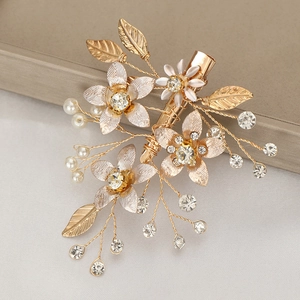 Élégante Pince à Cheveux Fleur Dorée pour Femmes Filles avec Strass et Künstliche Perles d'Imitation Coiffe de Mariée Spectacle Accessoire