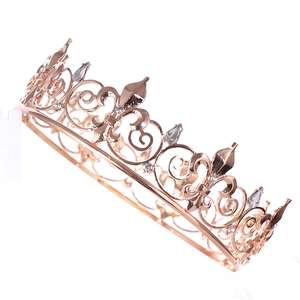 Exquisite rose gold crown tiara with white rhinestones for brides and weddings