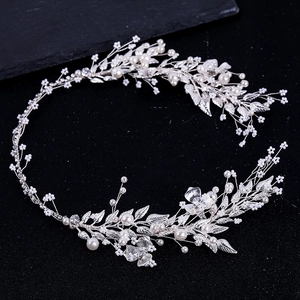 Elegant Handmade Bridal Hair Vine With Silver Leaf Faux Artificial Pearl Rhinestone Wedding Hair Band For Women Party Headpiece