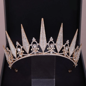 Vintage Elegant Alloy Rhinestone Bridal Crown Luxury Spiky Tiara Headpiece Gold Silver Accessories For Wedding Birthday Party Women